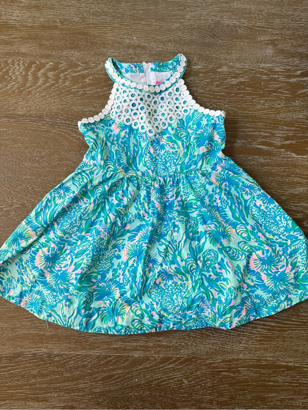 Lilly Pulitzer Aqua & Turquoise Floral Dress with White Lace Yoke